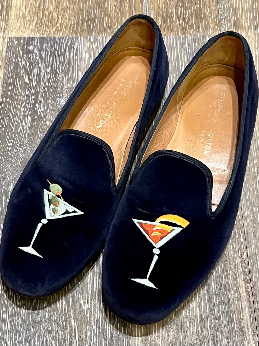 Stubbs & Wootton purple blue Velvet Martini Embroidered Slippers